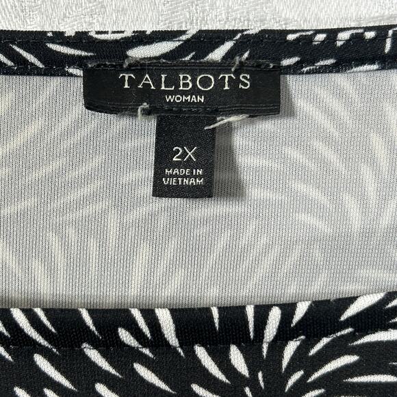 Talbots 2X Blouse Black White Slinky 3/4 Sleeve Travel - Picture 8 of 11